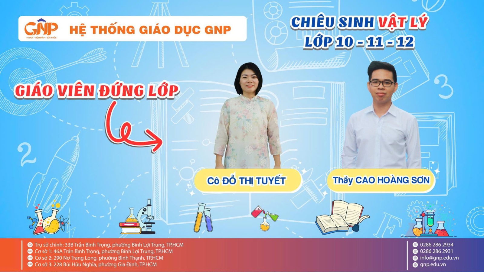 CHIÊU SINH MÔN VẬT LÝ LỚP 10 – 11 – 12