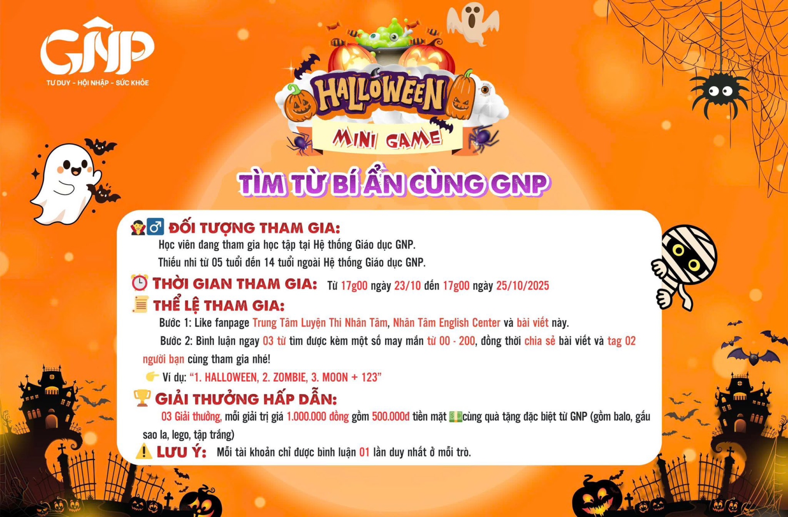  MINI GAME HALLOWEEN 2025 – TÌM TỪ BÍ ẨN CÙNG GNP 