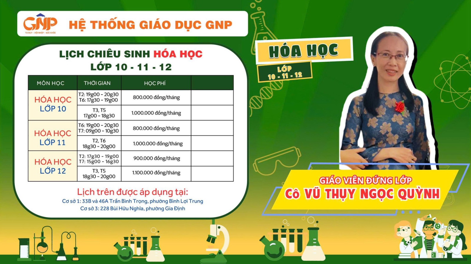 CHIÊU SINH MÔN HÓA HỌC LỚP 10 - 11 - 12